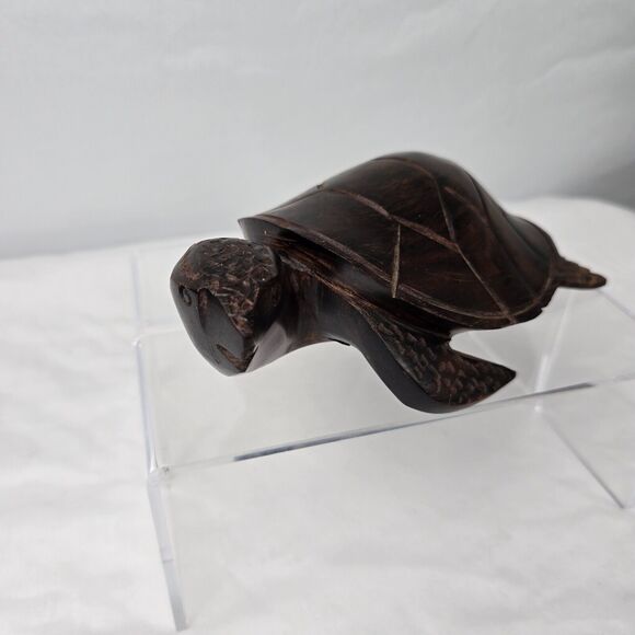 Turtle Figure Wood Hand Carved Beautiful Details Dark Brown Solid 8" x 5.75" - Picture 2 of 12